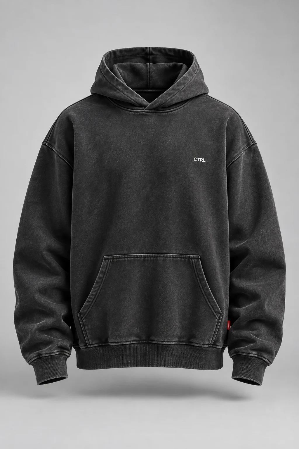 Hoodie ample en coton charbon avec petit marquage CTRL